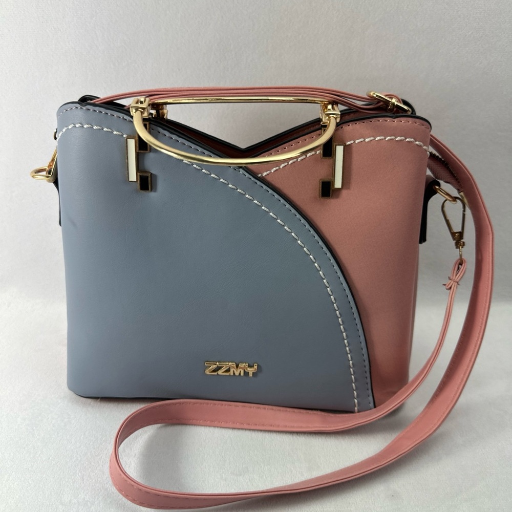 ZZMY Women's Handbag Crossbody Adjustable Strap Blue and Pink Purse